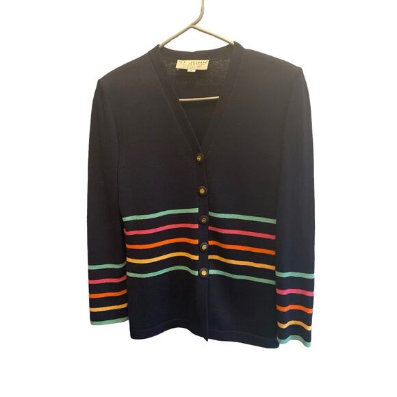 St. John Sweaters - St John Collection Marie Gray Cardigan Sweater Navy Rainbow vintage Size 2